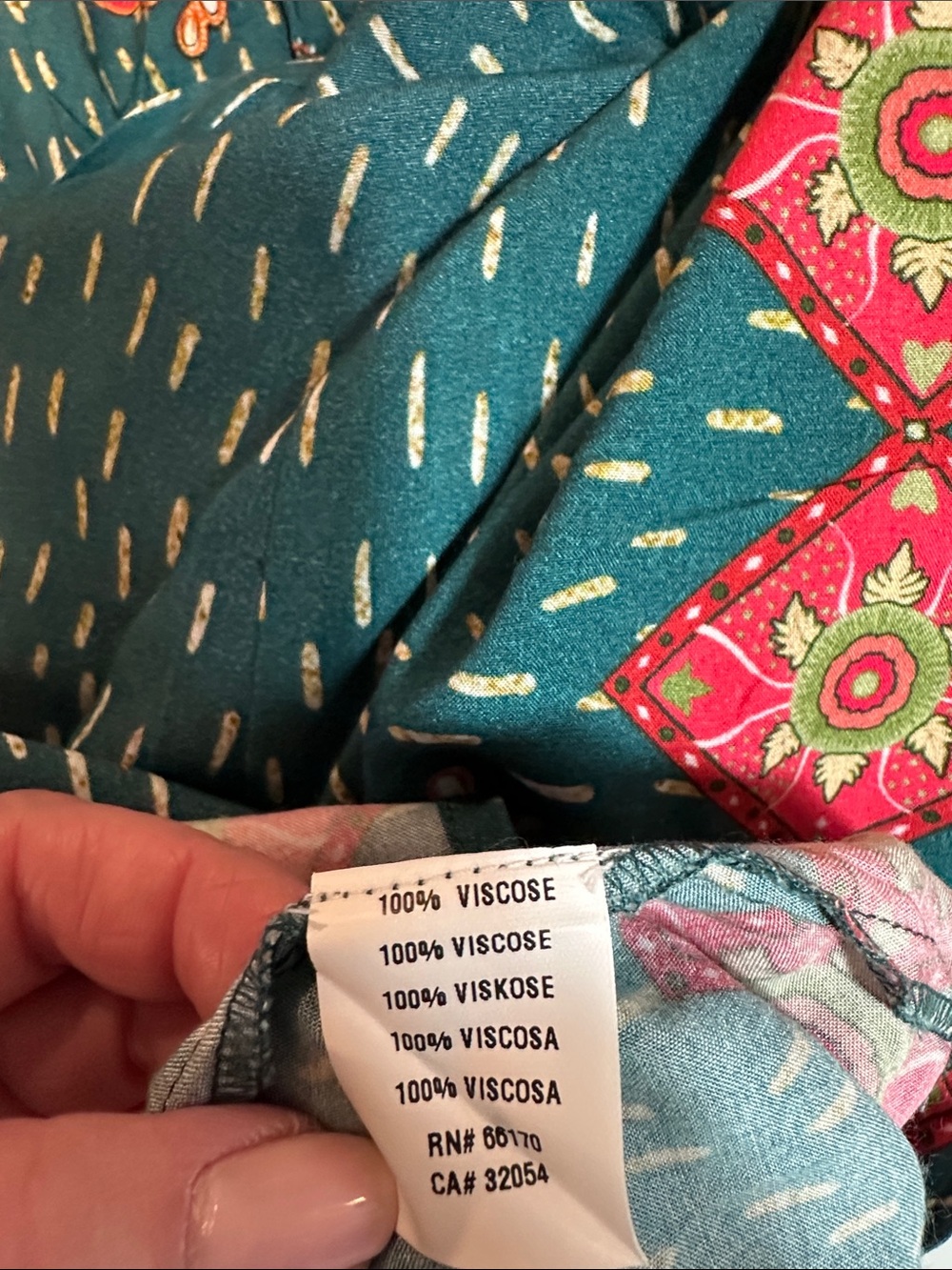 Anthropologie BL^NK London Boho Floral Midi Dress One Size Teal Smocked Waist - Picture 7 of 12